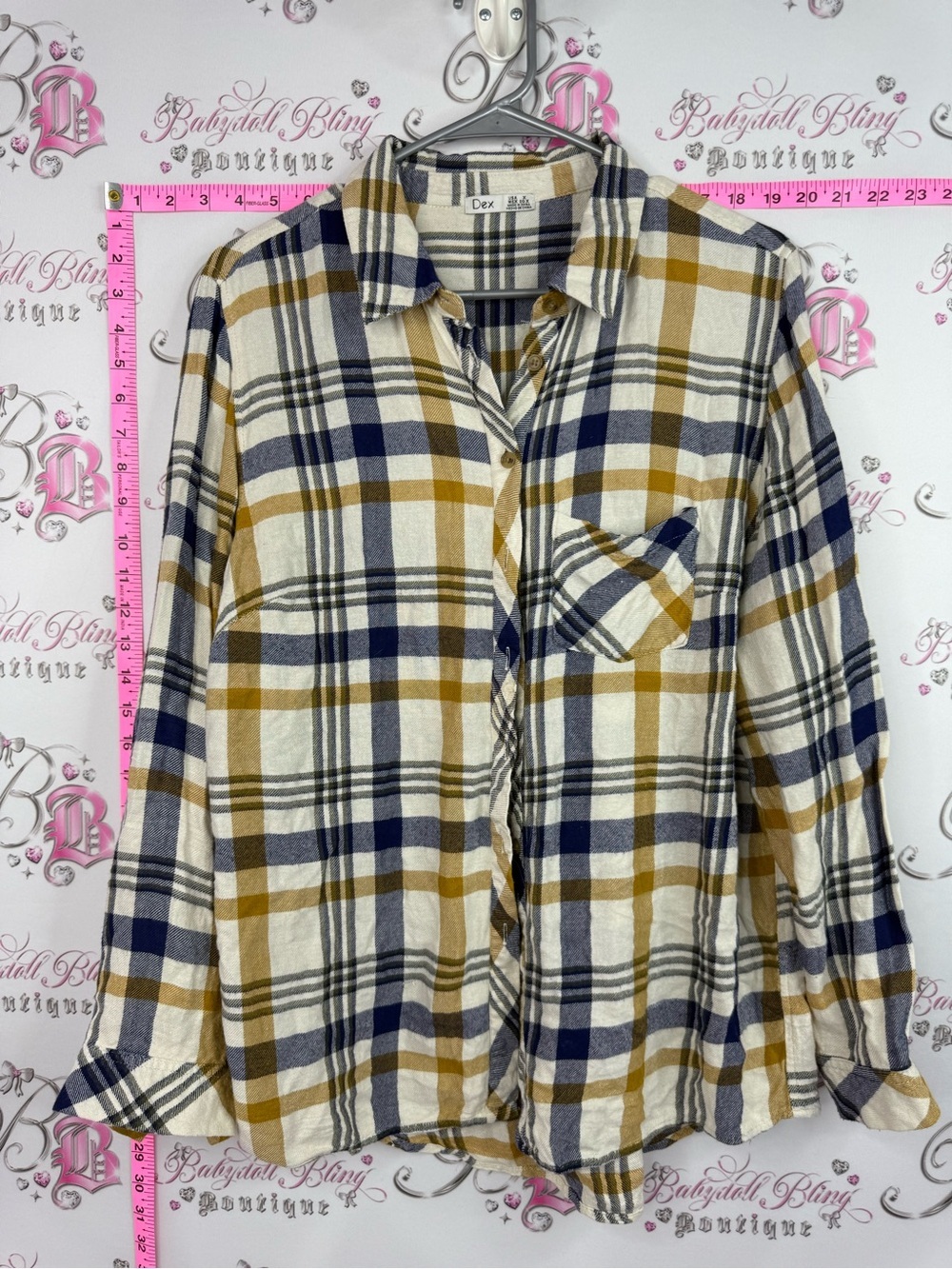 Dex shirt Plaid Button-Up Shirt in Cream, Navy & Mustard